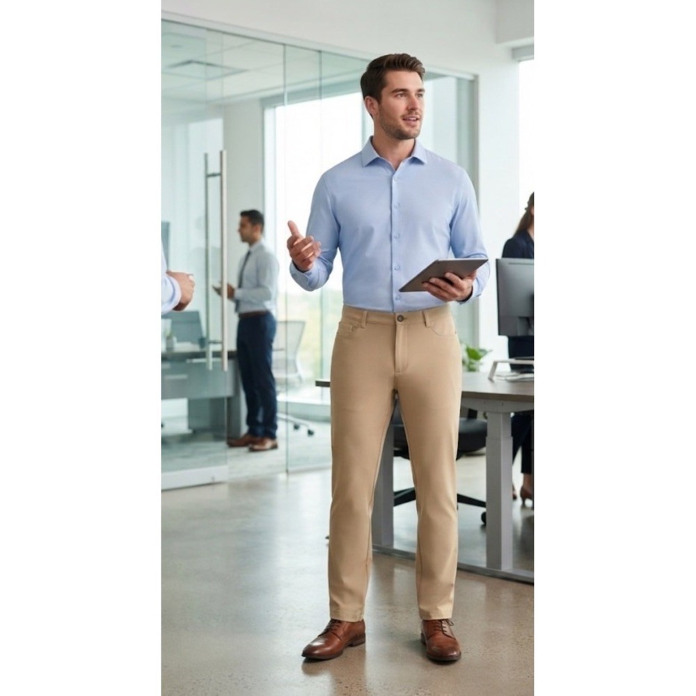 State & Liberty Athletic Fit Dress Pants Mens Tan Sz 34x26 Performance Golf